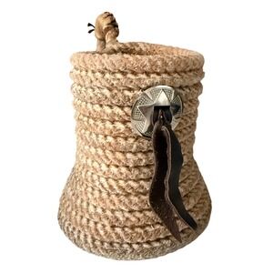 Lariat Rope Beer Mug‎ set Holder Western Star Concho Leather Tassel Drink cowboy